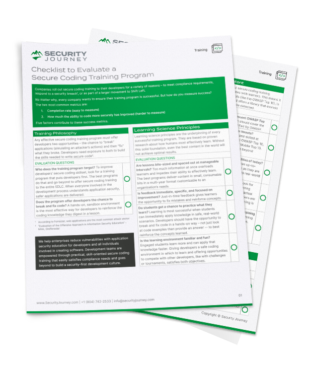 Download the Security Journey Checklist for Evaluating Secure Coding Training Solutions